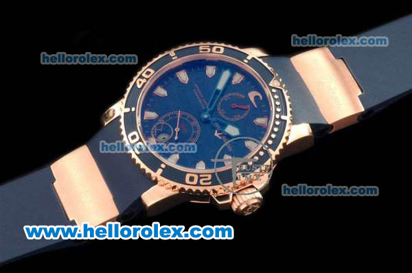 Ulysse Nardin Maxi Marine Diver Automatic Movement Rose Gold Case with Blue Dial and Blue Rubber Strap - Click Image to Close